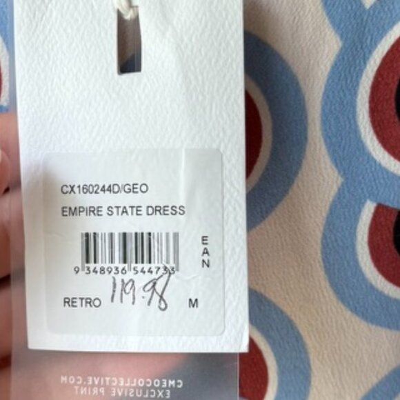 CMEO Collective Dress sz S Empire State Ruffle Asymmetric Rero Mod Print - Picture 2 of 5